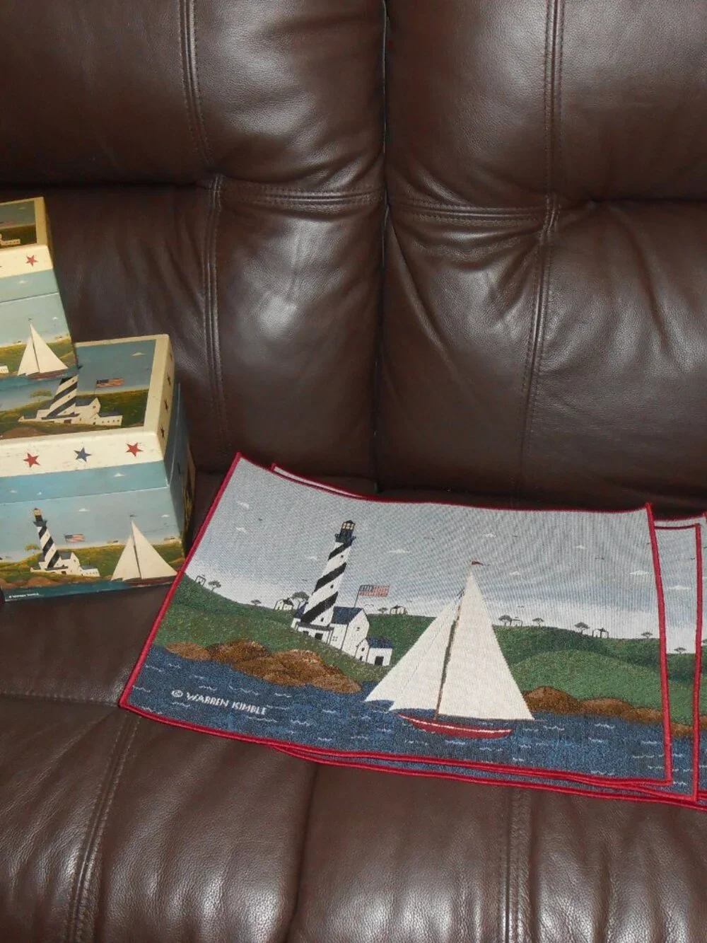 Warren Kimble Coastal Breeze 3 decorative nesting stacking boxes 6 placemats